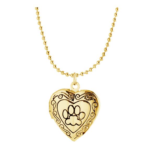 Memory Heart Pendant Footprint Frame Cat or Dog Locket. Fashion Pet Jewelry.
