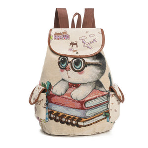 Lovely Cat print Backpack for Women, Canvas Backpack Drawstring,  large capacity packs For Teenage Girls good for School