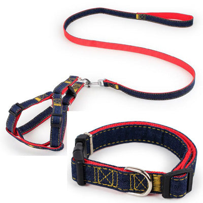 JCPAL Pet Accessories Set Jean Vest Dog Harnesses Chihuahua Leads Chain 120 cm Small Dog Leash Nylon Puppy Collar Supplies