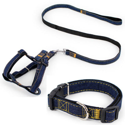 JCPAL Pet Accessories Set Jean Vest Dog Harnesses Chihuahua Leads Chain 120 cm Small Dog Leash Nylon Puppy Collar Supplies