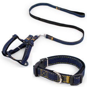 JCPAL Pet Accessories Set Jean Vest Dog Harnesses Chihuahua Leads Chain 120 cm Small Dog Leash Nylon Puppy Collar Supplies