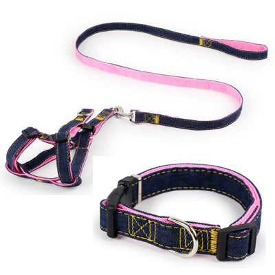 JCPAL Pet Accessories Set Jean Vest Dog Harnesses Chihuahua Leads Chain 120 cm Small Dog Leash Nylon Puppy Collar Supplies