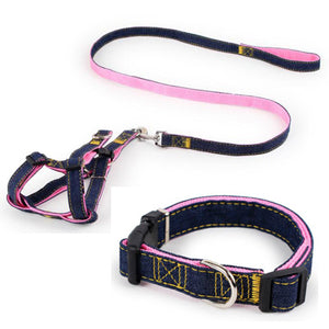 JCPAL Pet Accessories Set Jean Vest Dog Harnesses Chihuahua Leads Chain 120 cm Small Dog Leash Nylon Puppy Collar Supplies