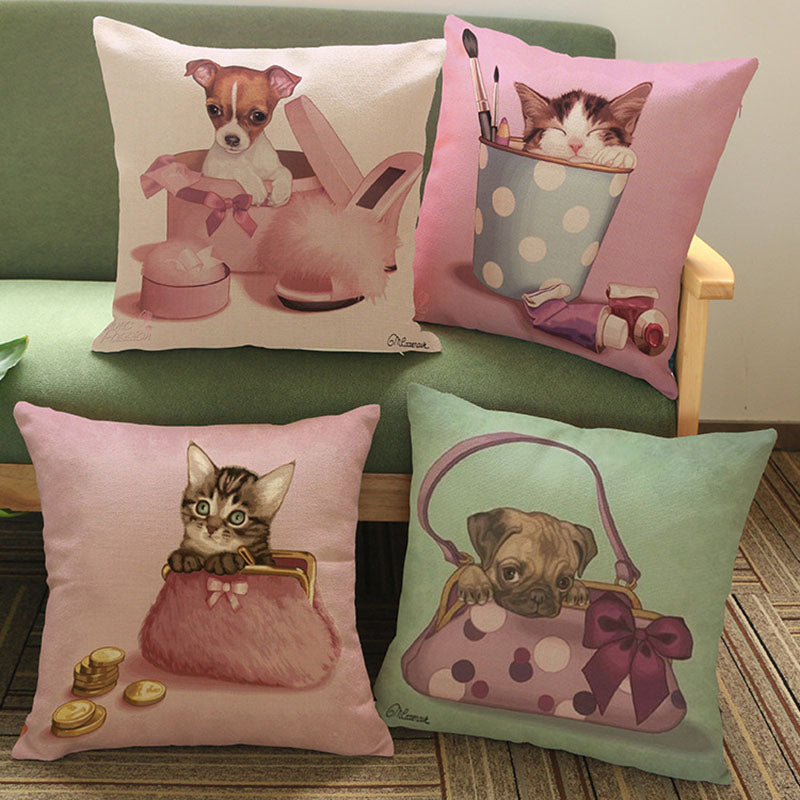 Cute Dog And Cat Pattern Pillow Cases. Pets Sofa Chair Decoration  Cover Gifts For Friends.