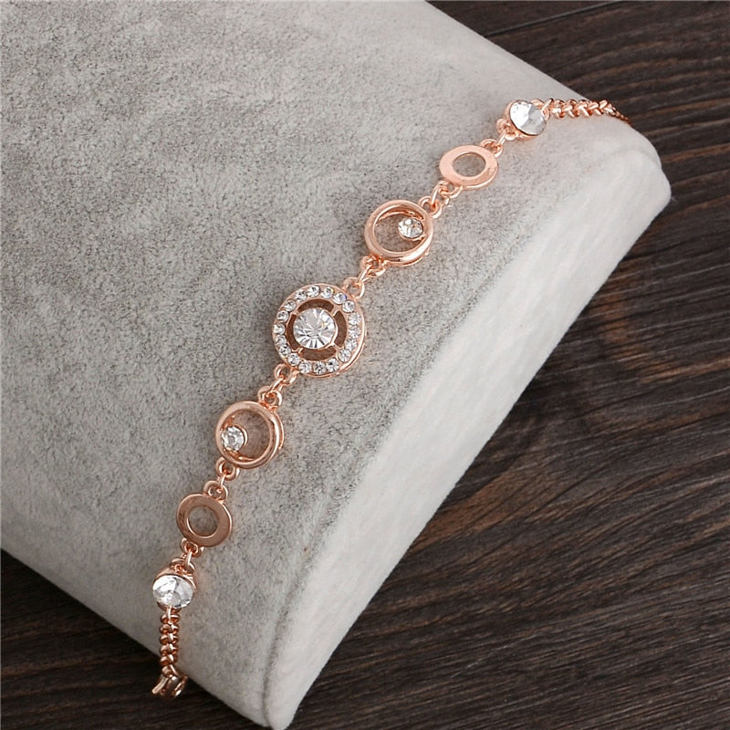Rose Gold Chain Bracelet For Women Crystal Wedding Jewelry Ladies Charm Wrist Bracelet Pulseras Wholesale Price