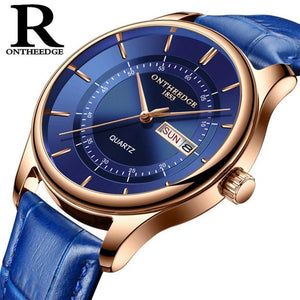 High Quality Rose Gold Dial Watch for Men. Leather Waterproof 30M Watches. Business Fashion Quartz Movement. Auto Date Male Watch