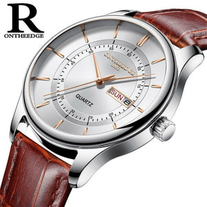 High Quality Rose Gold Dial Watch for Men. Leather Waterproof 30M Watches. Business Fashion Quartz Movement. Auto Date Male Watch