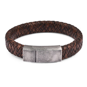 Men Jewelry Black/Brown Braided Leather Bracelet Stainless Steel Magnetic Clasp Fashion Bangles 18.5/22/20.5cm