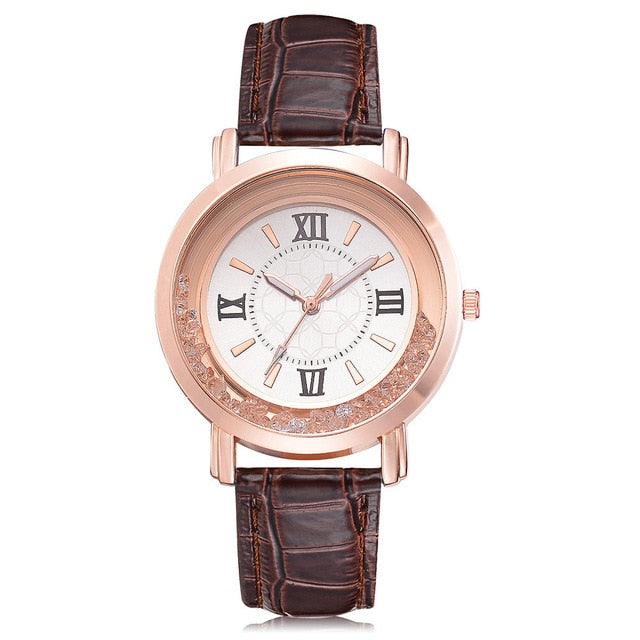 New ladies watch Rhinestone Leather Bracelet Wristwatch Women Fashion Watches Ladies Alloy Analog Quartz relojes