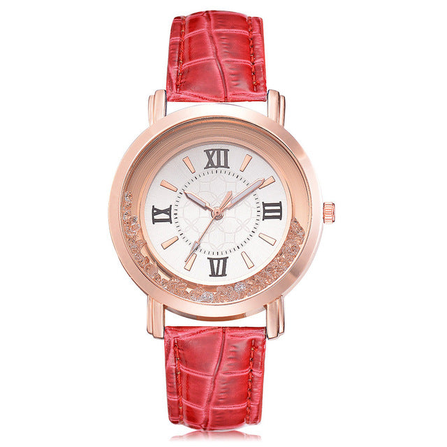 New ladies watch Rhinestone Leather Bracelet Wristwatch Women Fashion Watches Ladies Alloy Analog Quartz relojes