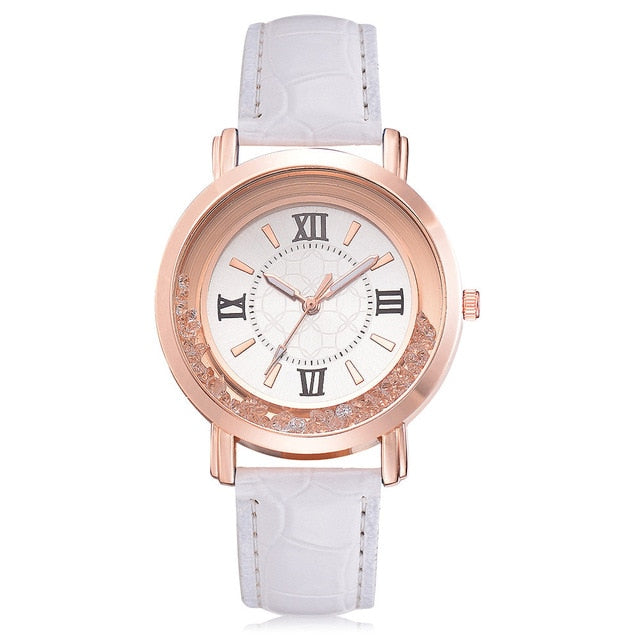 New ladies watch Rhinestone Leather Bracelet Wristwatch Women Fashion Watches Ladies Alloy Analog Quartz relojes