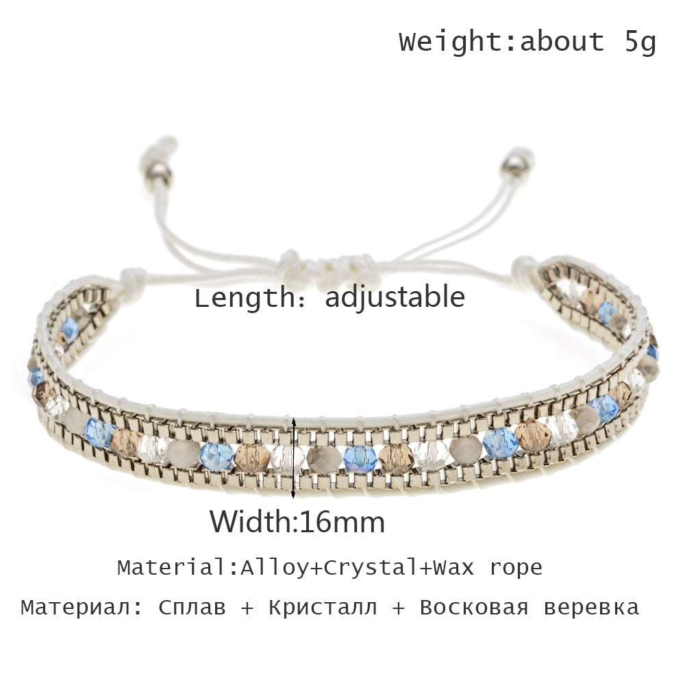 Woman  or Men Handmade Bohemia Weave Adjustable Rope Chain Crystal Charms Bracelets Wristband Fashion Jewelry Gift