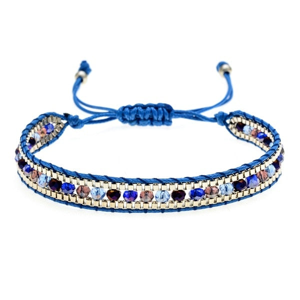 Woman  or Men Handmade Bohemia Weave Adjustable Rope Chain Crystal Charms Bracelets Wristband Fashion Jewelry Gift