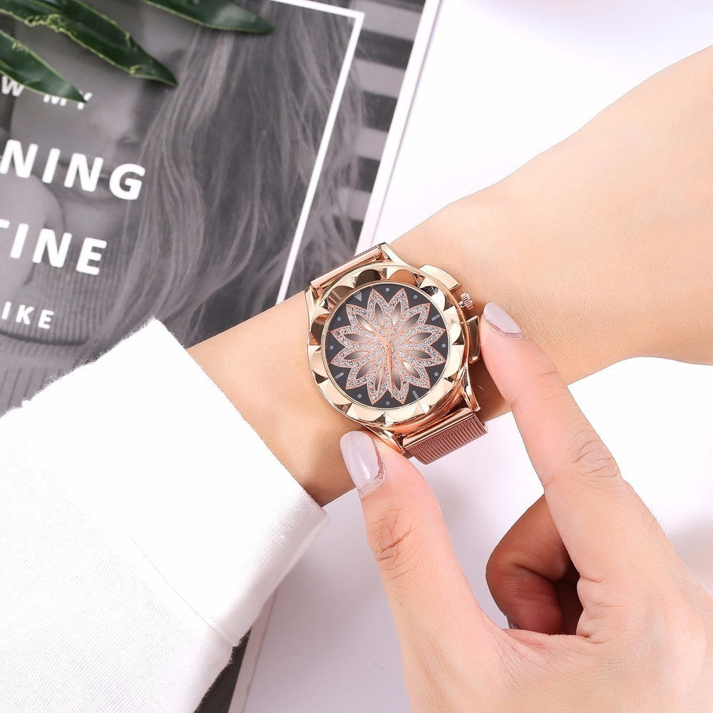 Fashion Women Rose Gold Flower Rhinestone Wrist Watches Luxury Casual Female Quartz Watch Relogio Feminino