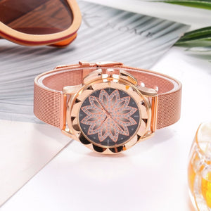 Fashion Women Rose Gold Flower Rhinestone Wrist Watches Luxury Casual Female Quartz Watch Relogio Feminino