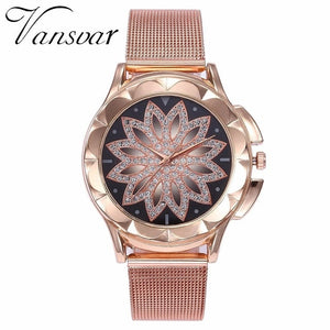 Fashion Women Rose Gold Flower Rhinestone Wrist Watches Luxury Casual Female Quartz Watch Relogio Feminino