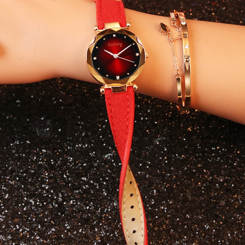Crystal Womens Watches Luxury Dress Relojes Brand Gogoey Women Elegant Quartz Wristwatch Mujer Pu Leather Watch Feminino Montre