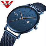 Men Blue Stainless Steel Ultra Thin Watches for Me. Classic Quartz Watch. Luxury Date Men's Wrist Watch