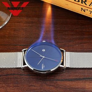 Men Blue Stainless Steel Ultra Thin Watches for Me. Classic Quartz Watch. Luxury Date Men's Wrist Watch