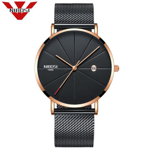Men Blue Stainless Steel Ultra Thin Watches for Me. Classic Quartz Watch. Luxury Date Men's Wrist Watch