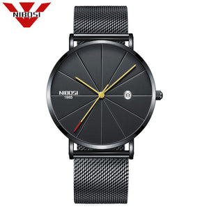 Men Blue Stainless Steel Ultra Thin Watches for Me. Classic Quartz Watch. Luxury Date Men's Wrist Watch