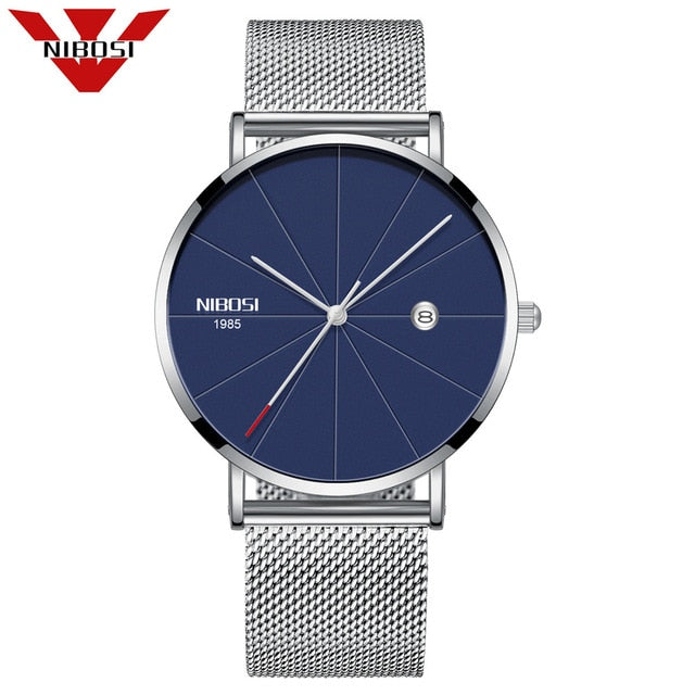 Men Blue Stainless Steel Ultra Thin Watches for Me. Classic Quartz Watch. Luxury Date Men's Wrist Watch