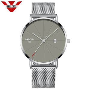 Men Blue Stainless Steel Ultra Thin Watches for Me. Classic Quartz Watch. Luxury Date Men's Wrist Watch