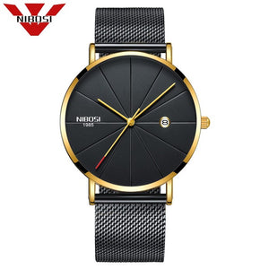 Men Blue Stainless Steel Ultra Thin Watches for Me. Classic Quartz Watch. Luxury Date Men's Wrist Watch