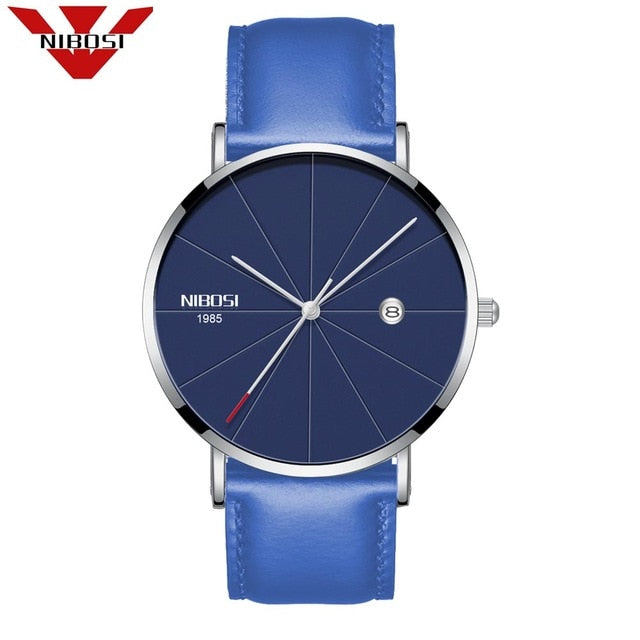 Men Blue Stainless Steel Ultra Thin Watches for Me. Classic Quartz Watch. Luxury Date Men's Wrist Watch