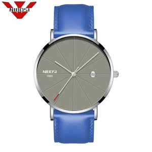 Men Blue Stainless Steel Ultra Thin Watches for Me. Classic Quartz Watch. Luxury Date Men's Wrist Watch
