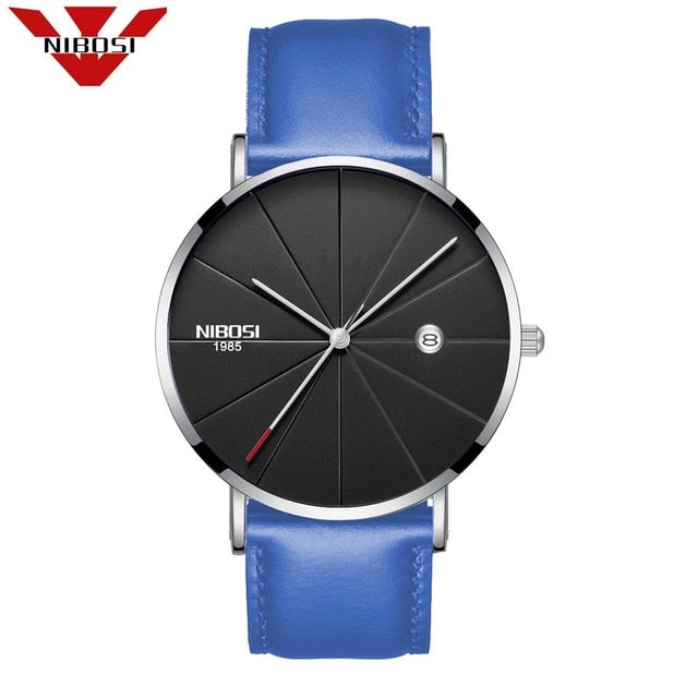 Men Blue Stainless Steel Ultra Thin Watches for Me. Classic Quartz Watch. Luxury Date Men's Wrist Watch