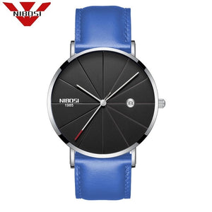Men Blue Stainless Steel Ultra Thin Watches for Me. Classic Quartz Watch. Luxury Date Men's Wrist Watch