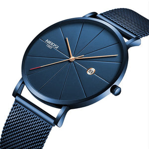 Men Blue Stainless Steel Ultra Thin Watches for Me. Classic Quartz Watch. Luxury Date Men's Wrist Watch