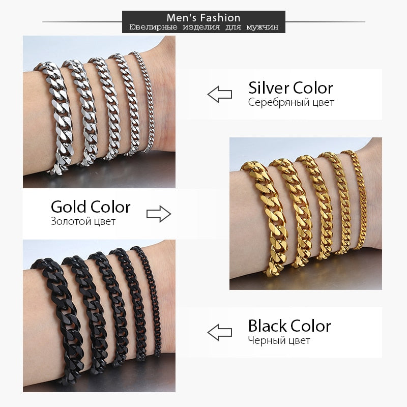 Bracelet for Men Women Curb Cuban Link Chain Stainless Steel Mens Womens Bracelets Chains Davieslee Jewelry for Men DLKBM05