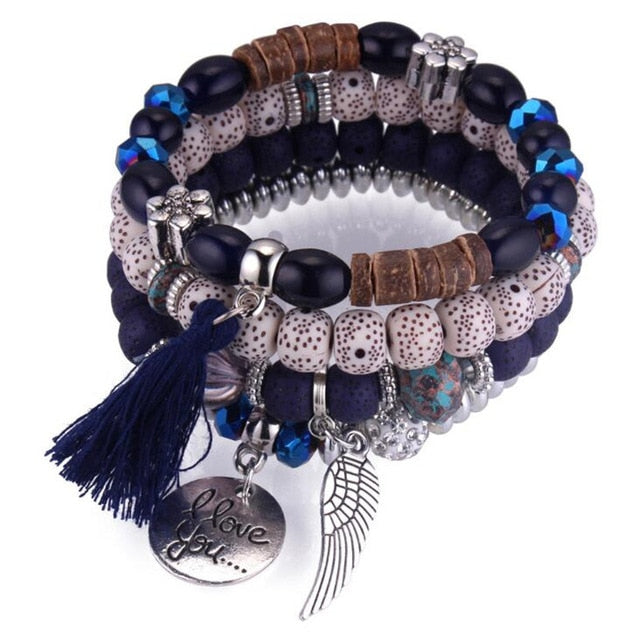 Bohemia Crystal Bead Bracelets for Women Bracelet Female Tassel Natural Stone Charms Wristband Gift pulseira feminina