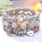 New Design 3 Layers Beaded Charms Bracelet Silver Elephant Pendant Chain Bracelet Wedding Jewelry Retro Female Bracelet