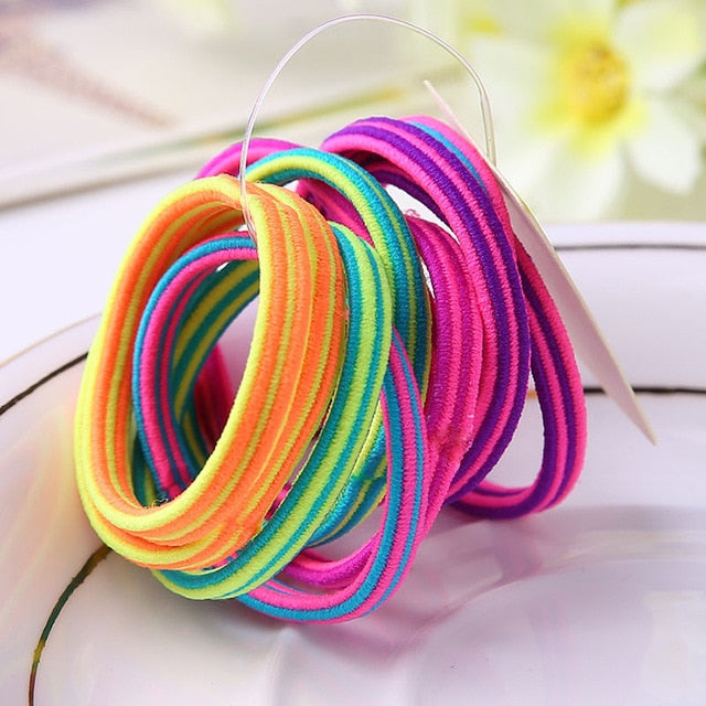 10 Pcs Random Fashion Hairbands Hair Rope Holder Candy Color Hair Ties Elastic Ponytail Head Band Girls Rubber Fashion