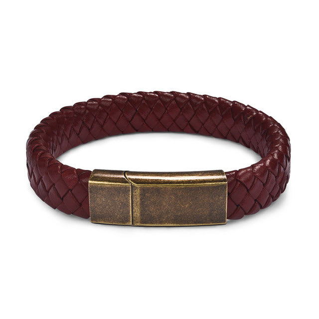 Men Jewelry Black/Brown Braided Leather Bracelet Stainless Steel Magnetic Clasp Fashion Bangles 18.5/22/20.5cm