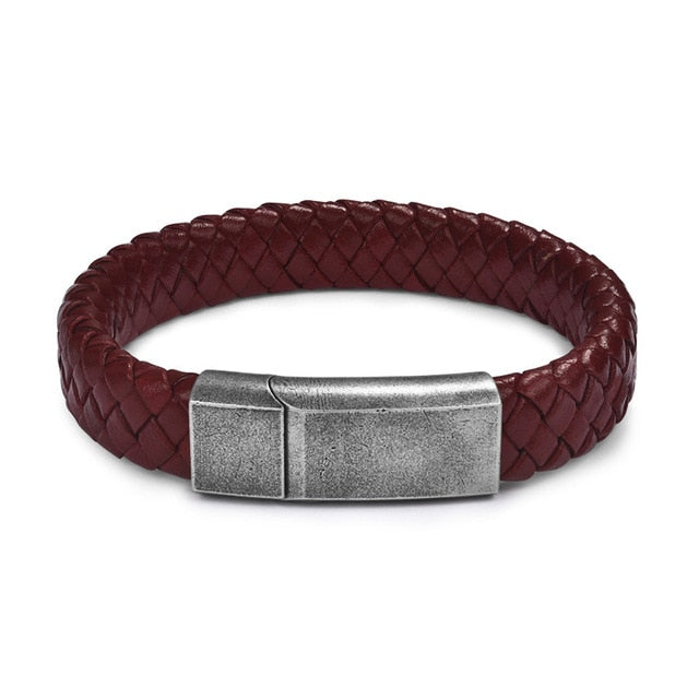 Men Jewelry Black/Brown Braided Leather Bracelet Stainless Steel Magnetic Clasp Fashion Bangles 18.5/22/20.5cm
