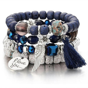New Design 3 Layers Beaded Charms Bracelet Silver Elephant Pendant Chain Bracelet Wedding Jewelry Retro Female Bracelet