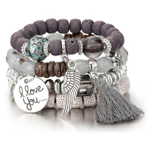 New Design 3 Layers Beaded Charms Bracelet Silver Elephant Pendant Chain Bracelet Wedding Jewelry Retro Female Bracelet