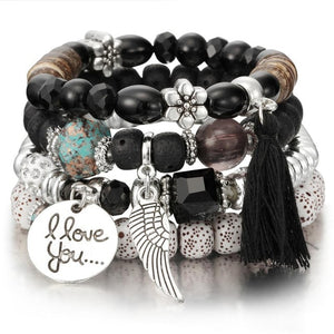 New Design 3 Layers Beaded Charms Bracelet Silver Elephant Pendant Chain Bracelet Wedding Jewelry Retro Female Bracelet