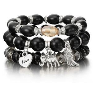 New Design 3 Layers Beaded Charms Bracelet Silver Elephant Pendant Chain Bracelet Wedding Jewelry Retro Female Bracelet