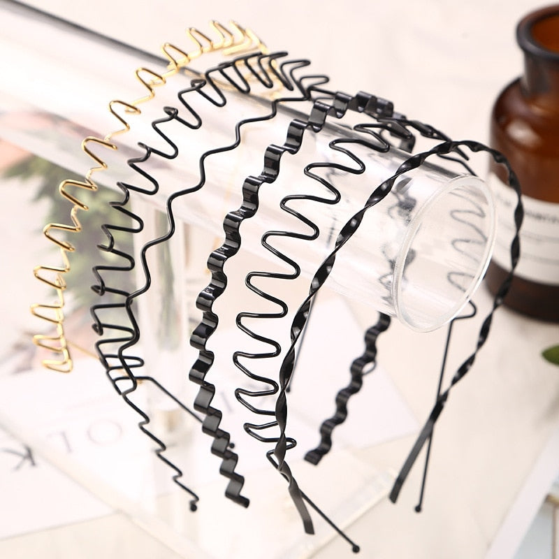 1pc Fashion Unisex Black/golden Wavy Hairband Mens Women Hair Head Hoop Bands Accessories Sport Headband Headdress Styling Tools