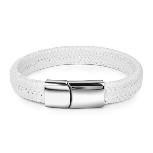 Men Jewelry Black/Brown Braided Leather Bracelet Stainless Steel Magnetic Clasp Fashion Bangles 18.5/22/20.5cm