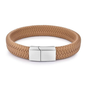 Men Jewelry Black/Brown Braided Leather Bracelet Stainless Steel Magnetic Clasp Fashion Bangles 18.5/22/20.5cm