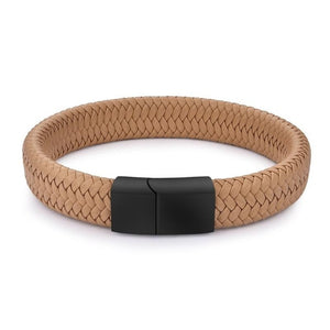 Men Jewelry Black/Brown Braided Leather Bracelet Stainless Steel Magnetic Clasp Fashion Bangles 18.5/22/20.5cm