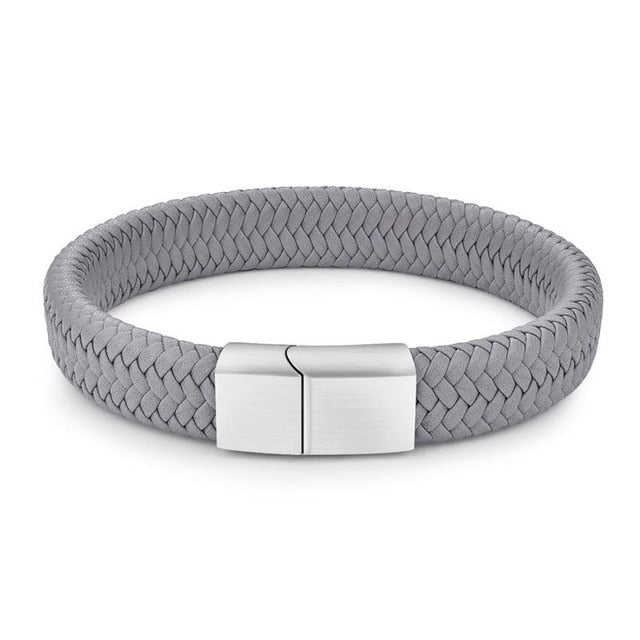 Men Jewelry Black/Brown Braided Leather Bracelet Stainless Steel Magnetic Clasp Fashion Bangles 18.5/22/20.5cm