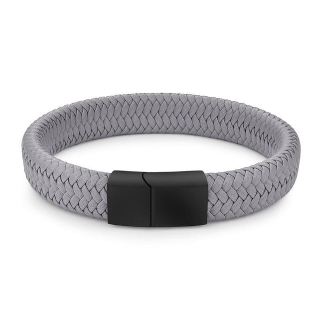 Men Jewelry Black/Brown Braided Leather Bracelet Stainless Steel Magnetic Clasp Fashion Bangles 18.5/22/20.5cm