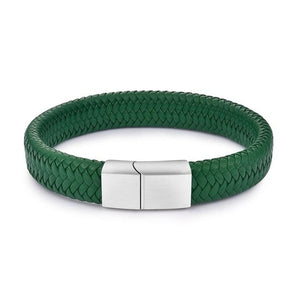 Men Jewelry Black/Brown Braided Leather Bracelet Stainless Steel Magnetic Clasp Fashion Bangles 18.5/22/20.5cm